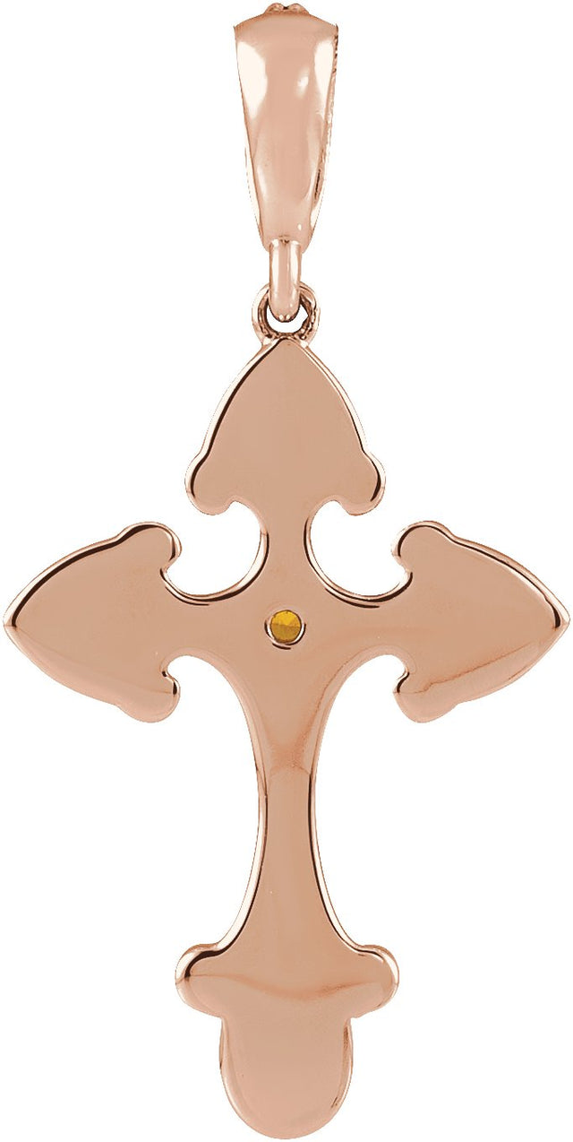 14K Gold Round Natural Citrine Cross Necklace or Pendant - Rose Gold - view 6