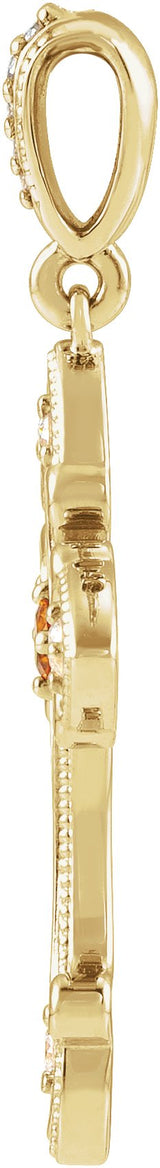 14K Gold Round Natural Citrine Cross Necklace or Pendant - Yellow Gold - view 5