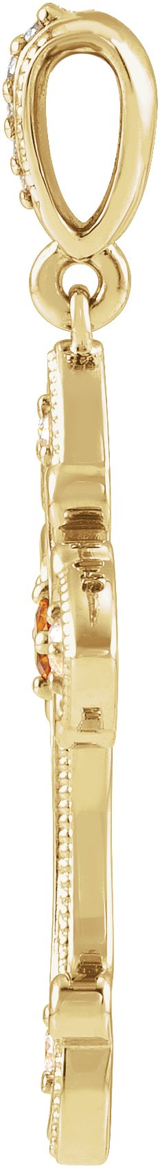 14K Gold Round Natural Citrine Cross Necklace or Pendant - Yellow Gold - view 5
