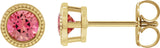 14K Gold Natural Pink Tourmaline Round Bezel-Set Stud Earrings - Yellow Gold