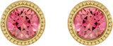 14K Gold Natural Pink Tourmaline Round Bezel-Set Stud Earrings - Yellow Gold - view 2