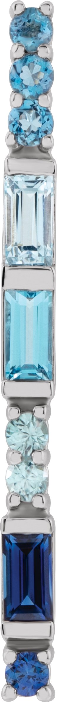 Platinum Straight Baguette Natural Blue Multi-Gemstone Baguette Bar Necklace or Slide Pendant