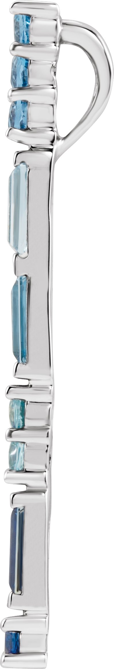 14K Gold Straight Baguette Natural Blue Multi-Gemstone Baguette Bar Necklace or Slide Pendant - White Gold - view 2