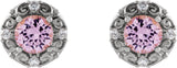 Platinum Natural Pink Tourmaline & Natural Diamond Round 4-Prong Halo-Style Earrings - view 2