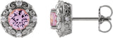 14K Gold Natural Pink Tourmaline & Natural Diamond Round 4-Prong Halo-Style Earrings – 4-6mm Stones - White Gold