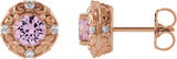 14K Gold Natural Pink Tourmaline & Natural Diamond Round 4-Prong Halo-Style Earrings – 4-6mm Stones - Rose Gold