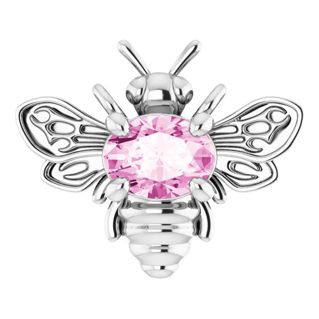 Platinum Oval Natural Pink Sapphire Bee Necklace