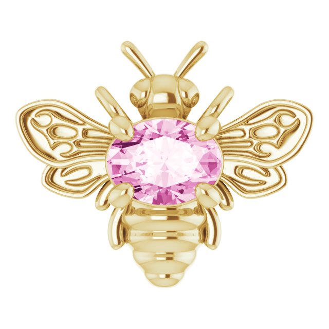 14K Gold Oval Natural Pink Sapphire Bee Necklace - Yellow Gold