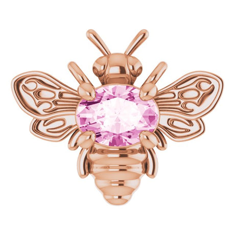 14K Gold Oval Natural Pink Sapphire Bee Necklace - Rose Gold