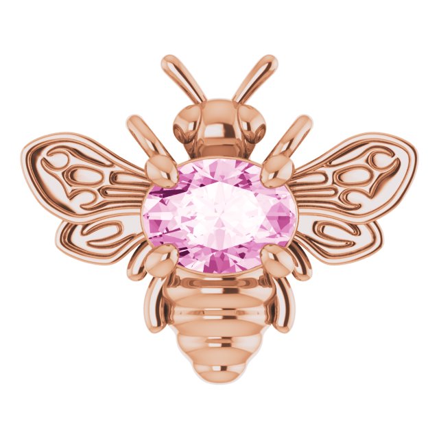 14K Gold Oval Natural Pink Sapphire Bee Necklace - Rose Gold