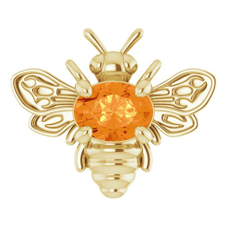 14K Gold Oval Natural Orange Garnet Bee Necklace - Yellow Gold