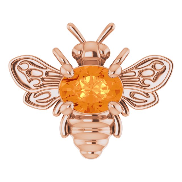 14K Gold Oval Natural Spessartite Garnet Bee Necklace - Rose Gold