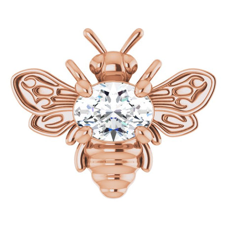 14K Gold Oval Natural White Sapphire Bee Necklace - Rose Gold