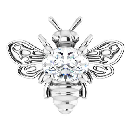 14K Gold Oval Natural White Sapphire Bee Necklace - White Gold