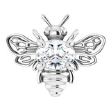 14K Gold Oval Natural Diamond Bee Necklace - White Gold