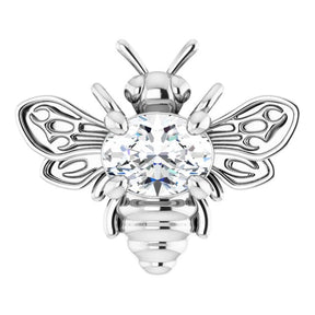 14K Gold Oval Natural Diamond Bee Necklace - White Gold