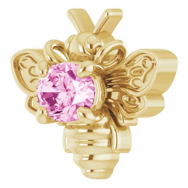 14K Gold Oval Natural Pink Sapphire Bee Necklace - Yellow Gold - view 2