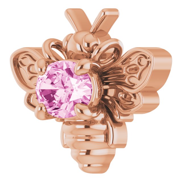 14K Gold Oval Natural Pink Sapphire Bee Necklace - Rose Gold - view 2