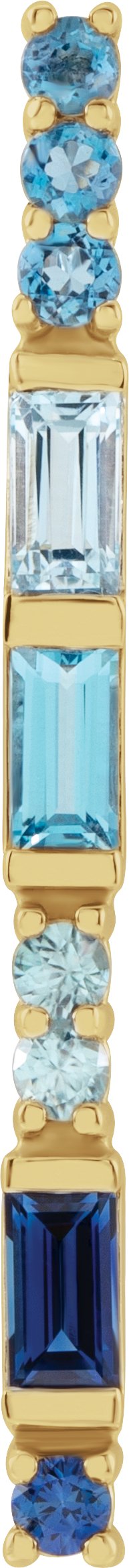 14K Gold Straight Baguette Natural Blue Multi-Gemstone Baguette Bar Necklace or Slide Pendant - Yellow Gold