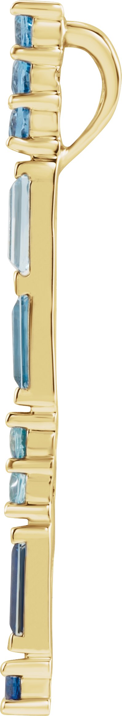 14K Gold Straight Baguette Natural Blue Multi-Gemstone Baguette Bar Necklace or Slide Pendant - Yellow Gold - view 2