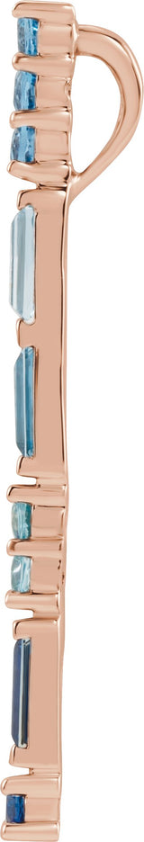 14K Gold Straight Baguette Natural Blue Multi-Gemstone Baguette Bar Necklace or Slide Pendant - Rose Gold - view 2