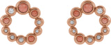 14K Gold Round Natural Pink Coral & Natural Diamond Bezel-Set Cabochon Earrings – 3mm Stones - Rose Gold - view 2