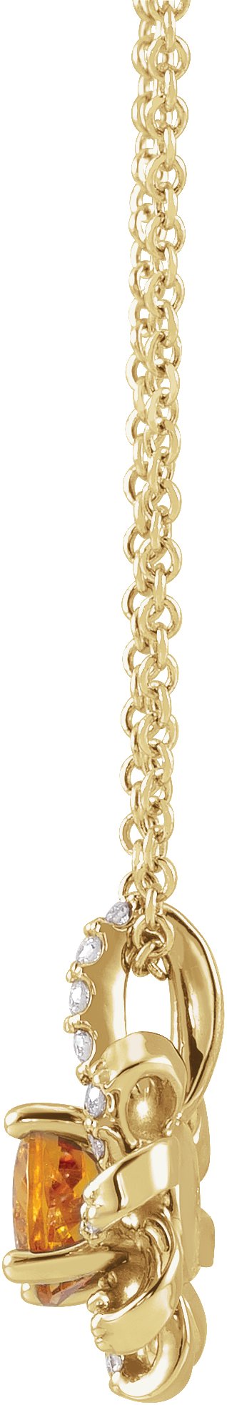 14K Gold Round Natural Citrine & Natural Diamond Halo-Style Necklace or Pendant - Yellow Gold - view 2