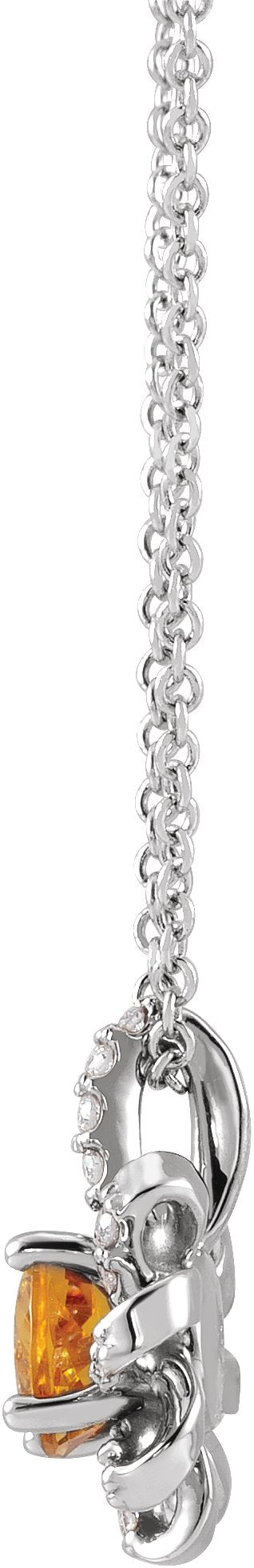 Platinum Round Natural Citrine & Natural Diamond Halo-Style Necklace or Pendant - view 2