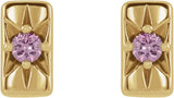 14K Gold Round Natural Pink Sapphire Accented Bar Earrings - Yellow Gold - view 4