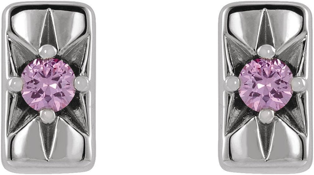Platinum Round Natural Pink Sapphire Accented Bar Earrings - view 4