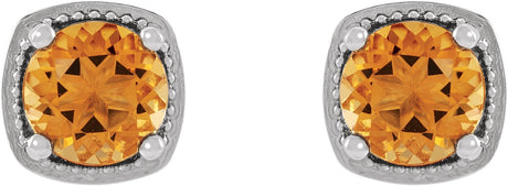 Platinum Natural Citrine Round 4-Prong Earrings - view 2