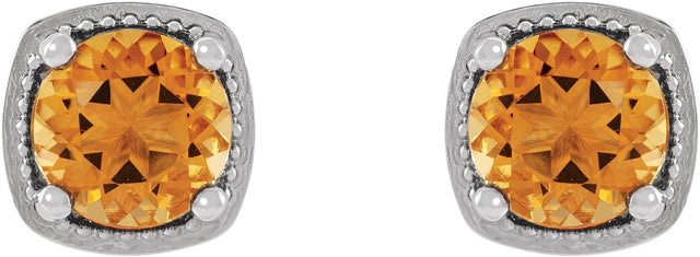 14K Gold Natural Citrine Round 4-Prong Earrings - White Gold - view 2