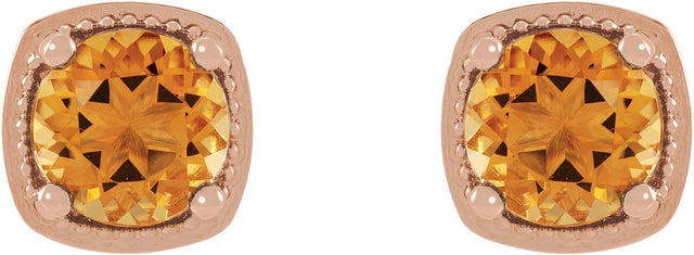 14K Gold Natural Citrine Round 4-Prong Earrings - Rose Gold - view 2