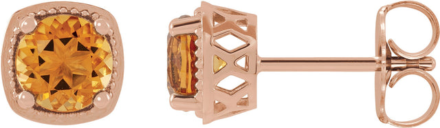 14K Gold Natural Citrine Round 4-Prong Earrings - Rose Gold