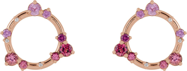 14K Gold Round Natural Diamond Circle Earrings II - Rose Gold - view 2