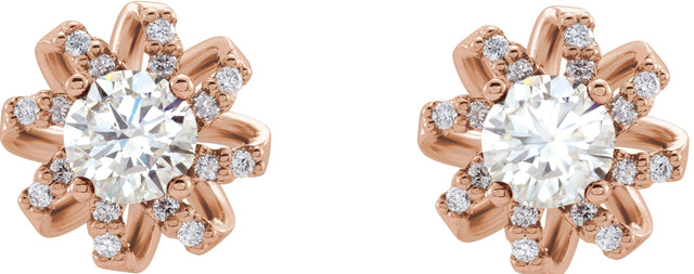 14K Gold Natural Diamond Round 4-Prong Halo-Style Twist Earrings - Rose Gold - view 4
