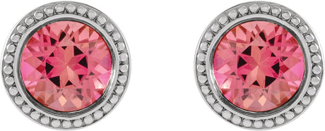 Platinum Natural Pink Tourmaline Round Bezel-Set Stud Earrings - view 2