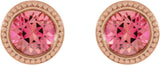 14K Gold Natural Pink Tourmaline Round Bezel-Set Stud Earrings - Rose Gold - view 2