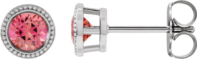 14K Gold Natural Pink Tourmaline Round Bezel-Set Stud Earrings - White Gold