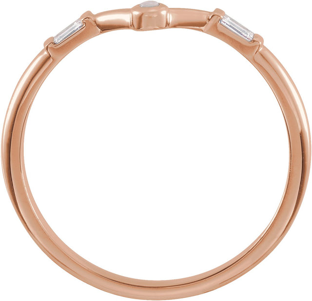 14K Gold Round Natural White Opal & Natural Diamond Accented Cabochon V Ring - Rose Gold - view 2