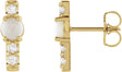 14K Gold Round Natural Ethiopian Opal & Natural Diamond Accented Bar Earrings - Yellow Gold