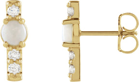 14K Gold Round Natural Ethiopian Opal & Natural Diamond Accented Bar Earrings - Yellow Gold