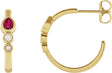 14K Gold Pear Natural Ruby & Natural Diamond Bezel-Set Hoop Earrings - Yellow Gold