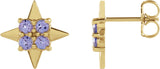 14K Gold Round Natural Tanzanite Star Earrings - Yellow Gold