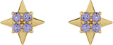 14K Gold Round Natural Tanzanite Star Earrings - Yellow Gold - view 2
