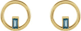 14K Gold Straight Baguette Natural London Blue Topaz Baguette Circle Earrings - Yellow Gold - view 2