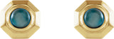 14K Gold Round Natural London Blue Topaz Geometric Cabochon Earrings - Yellow Gold - view 2