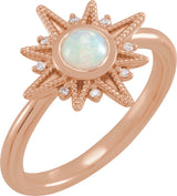 14K Gold Round Natural Ethiopian Opal & Natural Diamond Star Cabochon Ring - Rose Gold