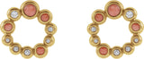 14K Gold Round Natural Pink Coral & Natural Diamond Bezel-Set Cabochon Earrings – 3mm Stones - Yellow Gold - view 2