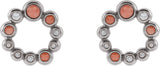 14K Gold Round Natural Pink Coral & Natural Diamond Bezel-Set Cabochon Earrings – 3mm Stones - White Gold - view 2